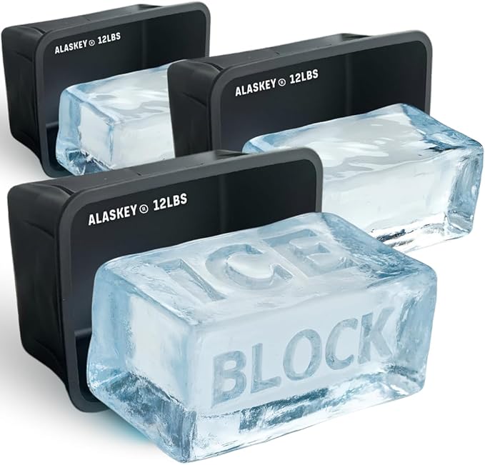 Alaskey® Giant Ice Block Mold 12 lbs (3-Pack) | Create Perfect Reusable Ice Bricks | Professional Silicone Mold for Crafting Extra Large Ice Cubes, Ideal for Ice Baths, Coolers, Bartender Accessories