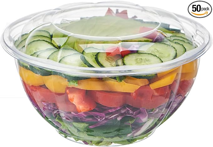 [32 oz. 50 Sets Clear Plastic Salad Bowls with Airtight Lids Disposable To Go Mixing Containers Serving for Fruit, Quinoa, Lunch and Meal Prep