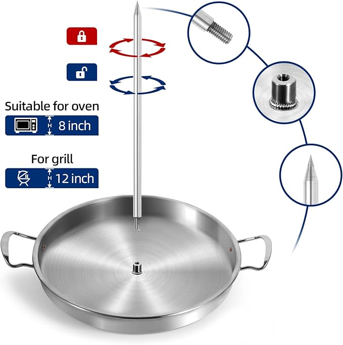 Vertical Skewer Grill.Stainless Steel al pastor skewer for grill .Vertical Skewer griddle,Vertical spit, Turkey roasting pan, Barbecue Grill Stand,Roasting pan, Great for Tacos Al Pastor,