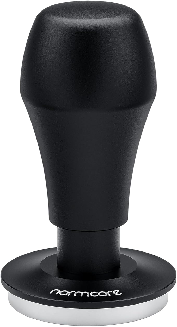 Normcore 51mm Coffee Tamper V4.1 with Click Sound Feedback, Spring Loaded Tamper Fit Delonghi Portafilter, 304 Stainless Steel Flat Base, Anodized Aluminum Handle with Silicone Stand, Black