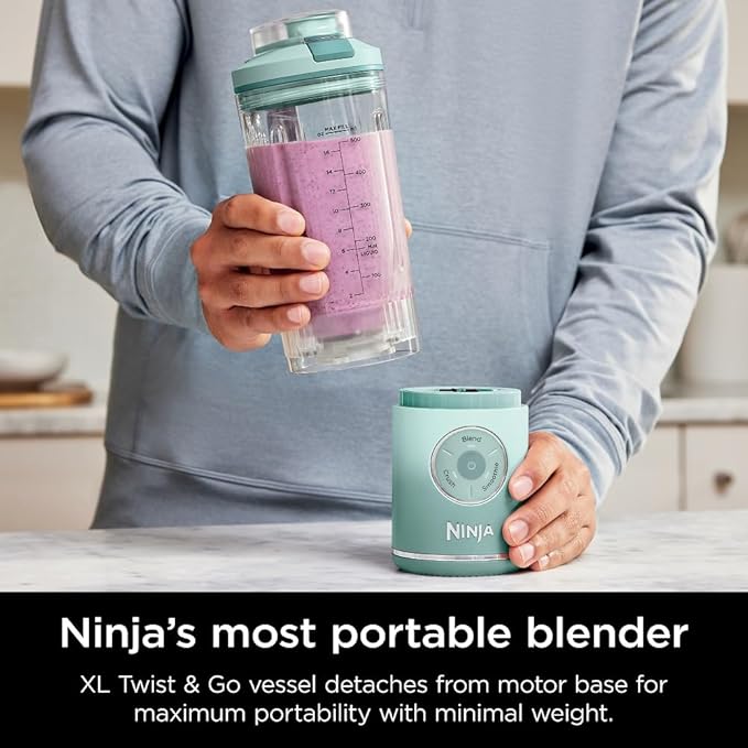 Ninja BC251MT Blast Max Personal Cordless Blender for Smoothies, Blend, Ice Crush, 22 oz. Twist & Go Vessel, Sea Glass - Certified Refurbished