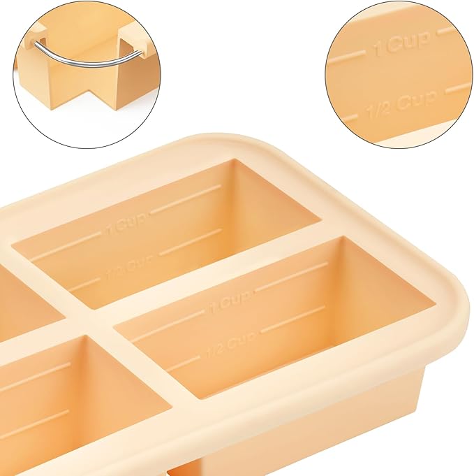 Super Ice Cube Tray 1 Cup X 4 Portions Big Silicone Freezing Mold with Lid, for Soup&Meal, Prep Food Leftovers Freezer Storage Container, 2Pack