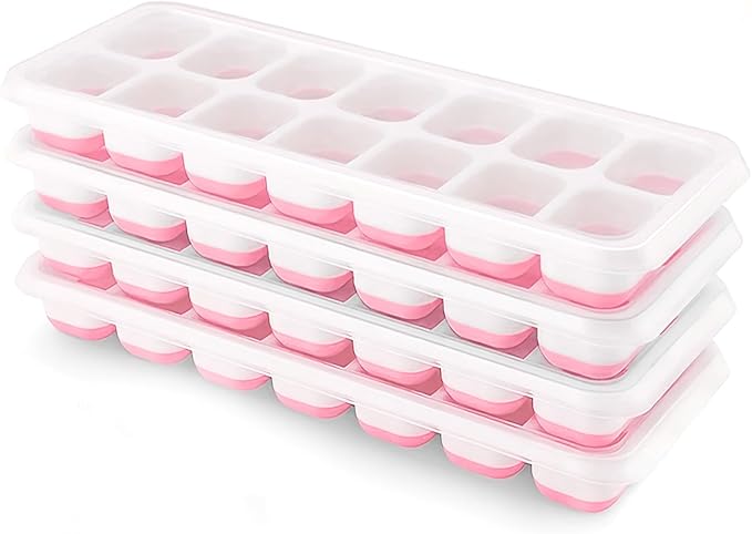 Ice Cube Trays 4 Pack, Airabc Silicone Ice Cube Trays with Removable Lid, Easy-Release Flexible 14-cube Ice Trays, LFGB Certified and BPA Free, Stackable Ice Trays with Covers for Cocktail, Freezer