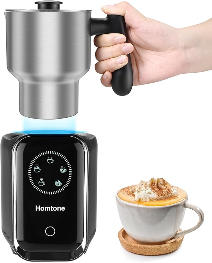 Homtone 5-in-1 Induction Milk Frother, 21oz Removable Automatic Milk Frother Dishwasher Safe for Latte, Hot Chocolate, and Hot and Cold Milk Froth, Chocolate Milk