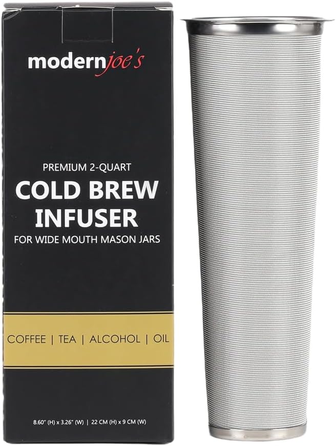 MODERNJOE'S Premium Cold Brew Coffee Filter for 2 Quart Wide Mouth Mason Jars. Cold Brew Coffee Maker. Perfect for Iced Coffee and Tea. Heavy Duty Gauge 100 Micron Mesh 304 Stainless Steel