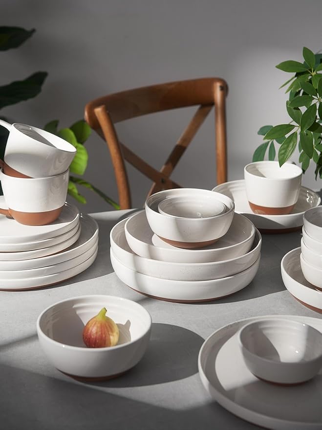 DOWAN 8.5" Pasta Bowls Set of 4 with Sesame Glaze Finish, 30oz Shallow White Ceramic Dinner Bowls, Wide Bowl Plates for Pasta, Salad, Soup & Stew, Microwave & Dishwasher Safe, Housewarming Gift
