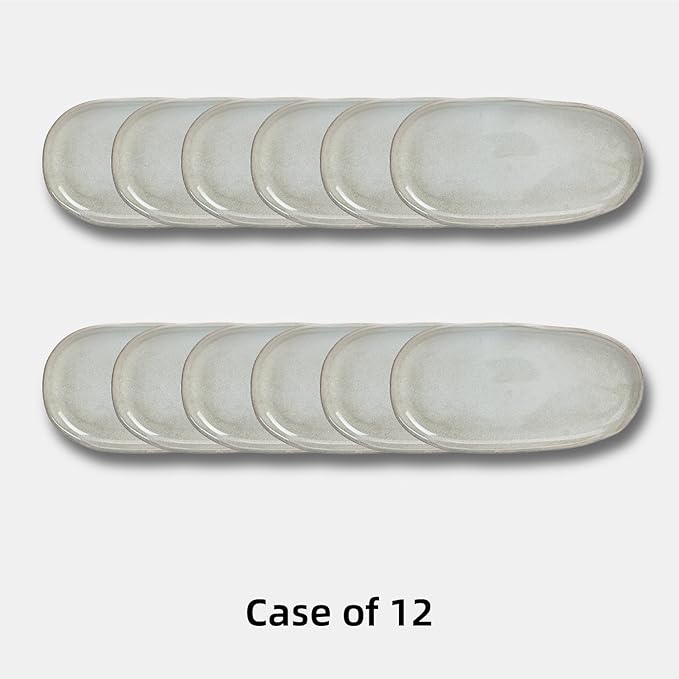 Organic Shape Restaurant Serving Tray 13" x 7", Commerical Grade Catering Stoneware Tray in Ir-regular Organic Shape, Chip & Scratch Resistant, Glossy Reactive Glaze Grey, Case of 12