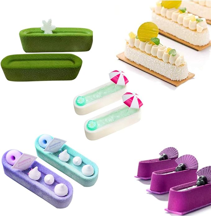 OCPO KITCHEN Eclair Silicone Mold for Baking Mousse Cake, French Dessert, Pastry, Chocolate, Ice Cream, Cake Decoration Mold, 3D Concave Eclair Shape (6-Cavity)