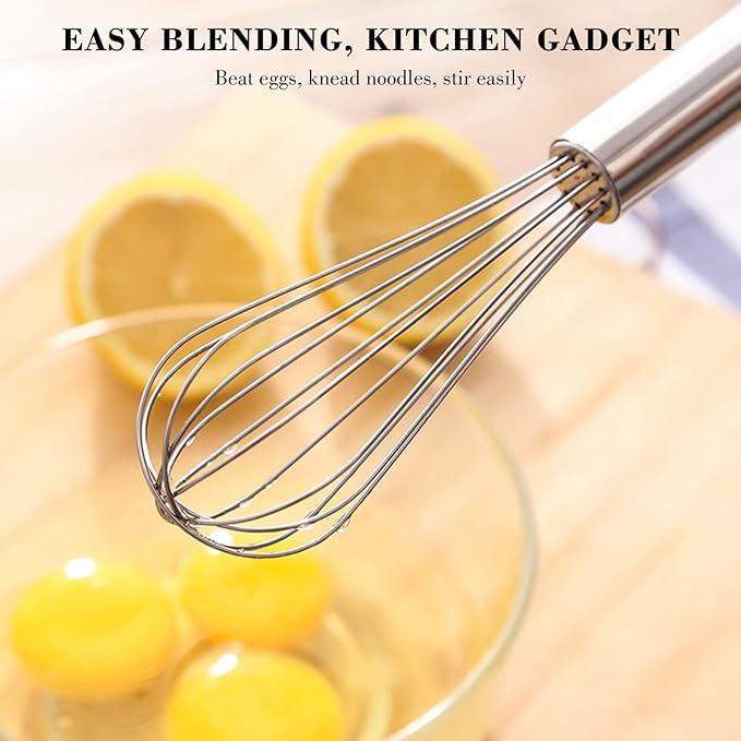 NileHome Whisk, Stainless Steel Wisk Set 8" 10" Kitchen Whisk Wisking Tool Kitchen Wisk Wire Whisks for Cooking, Whisking, Blending, Beating, Stirring-…