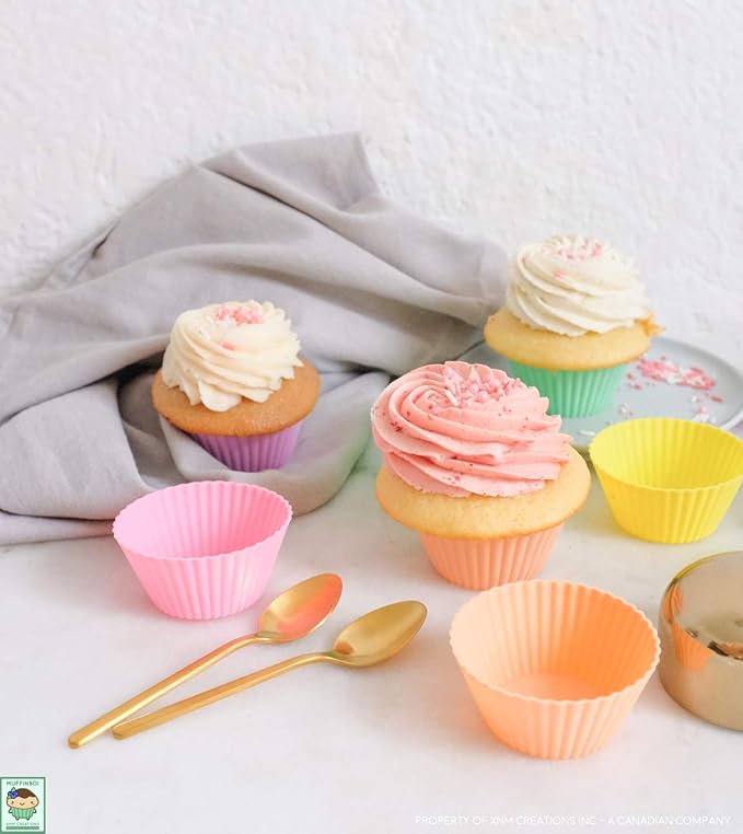 by XNM Creations, Premium Grade Silicone Cupcake and Muffin Liner Molds Baking Cups (Pastel), Pack of 24
