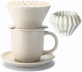 Pour Over Coffee Maker, with 50 PCS Basket Coffee Filters, 310 ml/10 oz Mug with Saucer & Coffee Dripper, Ceramic, Off-white