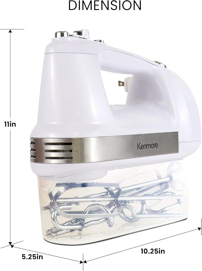 Kenmore Hand Mixer – 5 Speed Handheld Blender, Electric Egg Beater, Whisk, Dough Hooks, Storage Case, Turbo Boost for Cake Mix, Baking, Retractable Cord, Kitchen Appliances