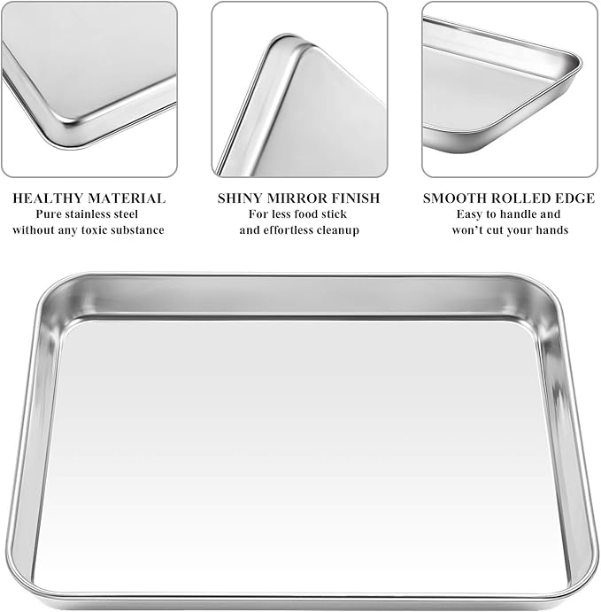 Baking Sheet with Cooling Rack Set [2 Sheets + 2 Racks], Deedro Stainless Steel Cookie Sheet Baking Pan Half Sheets Oven Tray with Rack, 10 x 8 x 1 Inch, Heavy Duty, Non-toxic, Dishwasher Safe