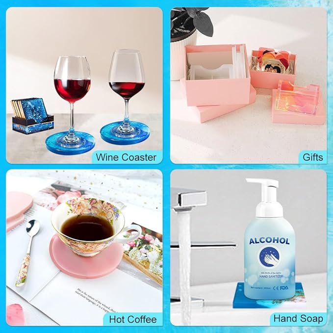 12 PCS Silicone Coaster Molds, Resin Casting Coaster Molds, Epoxy Resin Coasters Mold, Suitable for DIY Craft Coasters, Bowl Mats, Home Decoration, Non-Deformable Silicone Mold