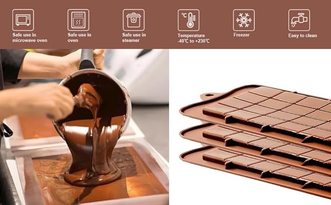 Silicone Break-Apart Chocolate, Food Grade Non-Stick Protein and Energy Bar Mold (Chocolate Bar Mold Set of 2) (2)