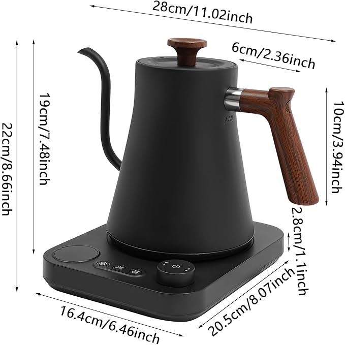 Gooseneck Electric Kettle, 0.24Gal Stainless Steel Electric Tea Kettle with Precision Temperature Control & LED Touchscreen, 1200W 90°Gooseneck Kettle for Tea Coffee (Black)