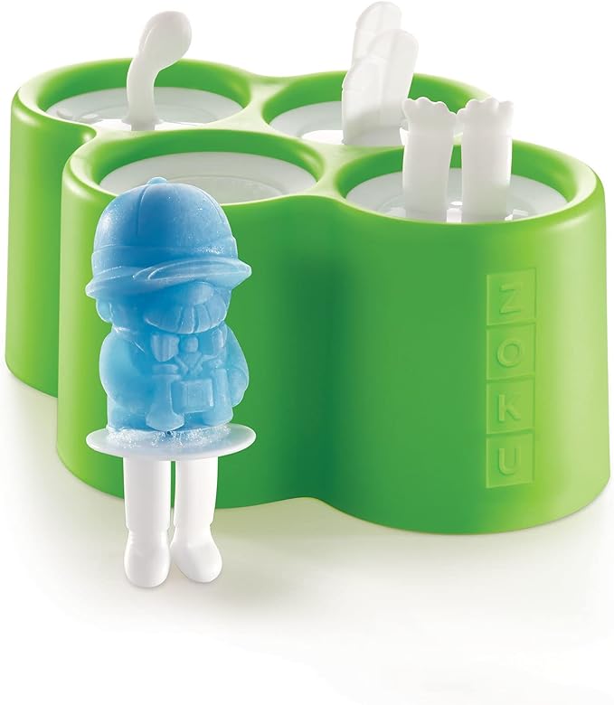 Zoku Safari Pop Molds, 4 Different Easy-release Silicone Popsicle Molds in One Tray, Fun Jungle-inspired Designs, BPA-free
