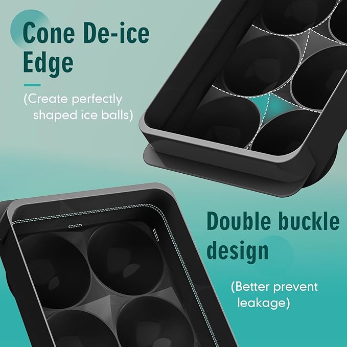 WIBIMEN Large Ice Cube Molds, Big Round Whiskey Ice Cube Trays for Freezer, Easy to Fill & Release, Whiskey Bourbon Cocktail(1.9In*6 Balls- Black/2 Pack)