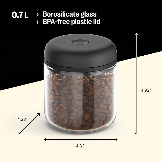 Fellow Atmos Electric Vacuum Canister & Storage Container - Airtight Coffee & Food Storage Containers - Coffee Containers - (Clear Glass, 0.7 Liter)