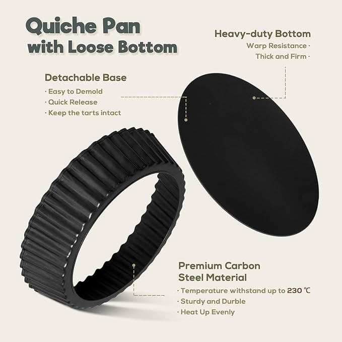 2 Pack 9.5 inches Pie Pan with Removable Bottom for Baking, Deep Quiche Tart Pan Non Stick for Oven, Fluted Pie Dish Plate Tin for Apple, Pot Pies, Cheesecakes and Desserts