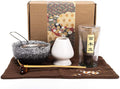 Bamboo Matcha Tea Whisk Set (Chasen) Matcha Bowl (Chawan) Bamboo Scoop (Chashaku) Ceramic Whisk Holder Handmade Matcha Ceremony Starter Kit For Traditional Japanese Tea Ceremony (7 Pcs).