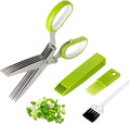 Styleonme Scissors Herb, Sharp Heavy Scissors for Cutting, Chopping and Cooking Fresh Garden Herbs, 5 Stainless Steel Blades and Covers, Vanilla Cutter Chopper Kitchen Gadgets