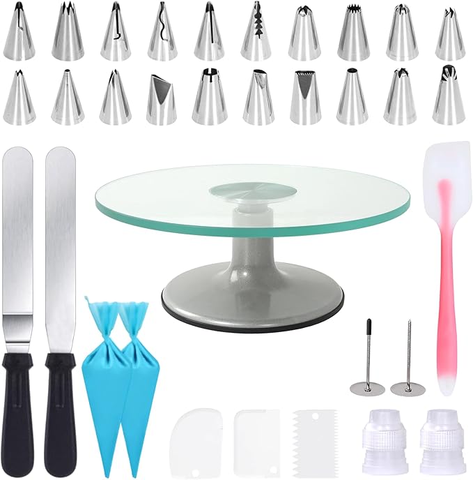 Cake Turntable 12 Inch, Uten Cake Stands, Glass Cake Decorating Display Stand, 33pcs Cake Decorating Set, Straight & Offset Spatula, Cream Scraper etc. Baking Tools & Accessories
