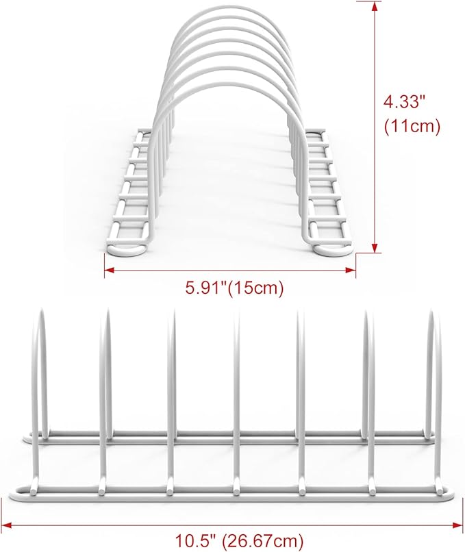 JAQ Pot Lid Rack Organizer, 10.5" Kitchenware Dividers Holder for Plates, Pans,Chopping Boards, Muffin Tins, Baking Sheets in Cabinets Shelf Countertop Pantry (White, 6-Slot)