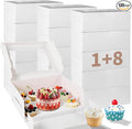 Bento Cake Box With Cupcakes, Clear Window 9 Holes Bento Combination,12 Sets: Cookie Boxes Fit 8 Regular Cupcake and Mini Cakes, Christmas Wedding Birthday Party (White/clear, 1+8/12pcs)