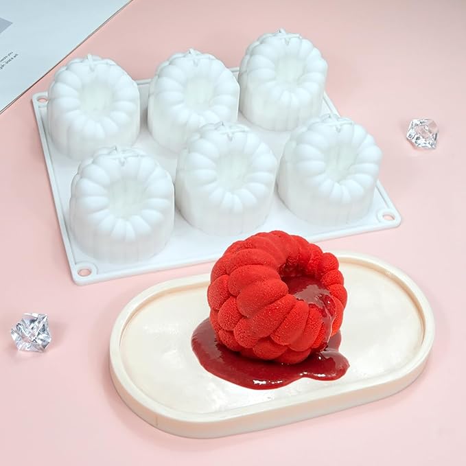 mostsom Silicone Dessert Mold, 6-Cavity Raspberry Pattern Chocolate Mousse Cake Mold, Flexible Baking Mold for Candy, Jelly, Ice Cube (B_ Raspberry)