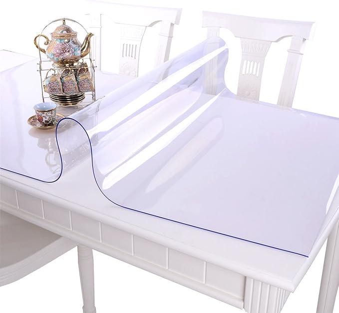NECAUX Custom Multisize 1.5mm Thick Clear PVC Table Cover Protector - 18 x 42 Inch Rectangular Plastic Table Cover Desk Pad Mat for Office & Computer Desk/Sofa Table/Media Stand