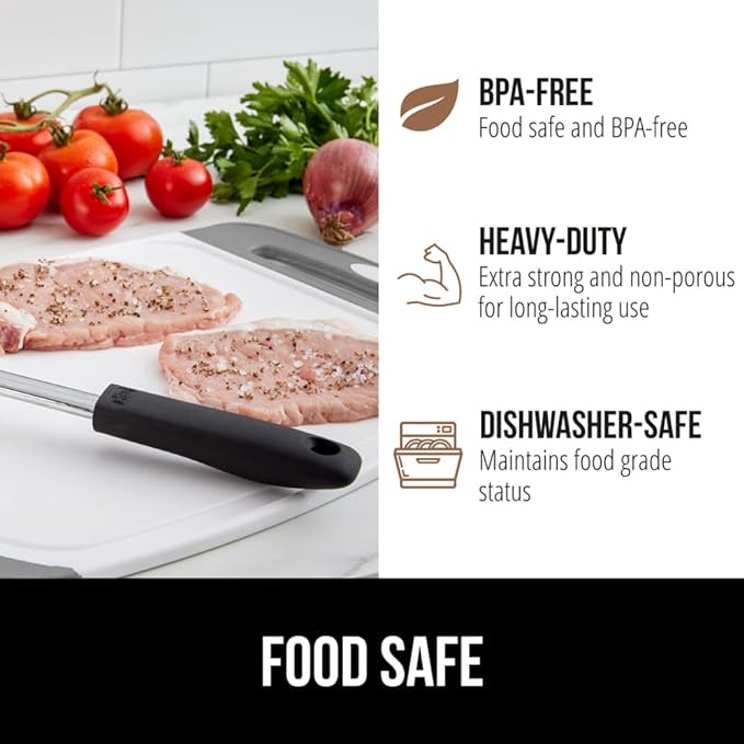 GORILLA GRIP BPA-Free Reversible Kitchen Cutting Board Set of 3, Nonporous, Juice Grooves to Catch Liquid, Slip Resistant Handle Border, Dishwasher Safe, Durable Large Food Chopping Boards, Gray