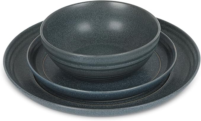 Stone Lain Elio 12-Piece Dinnerware Set Stoneware, Plates and Bowls Set, Dish Set for 4, Blue