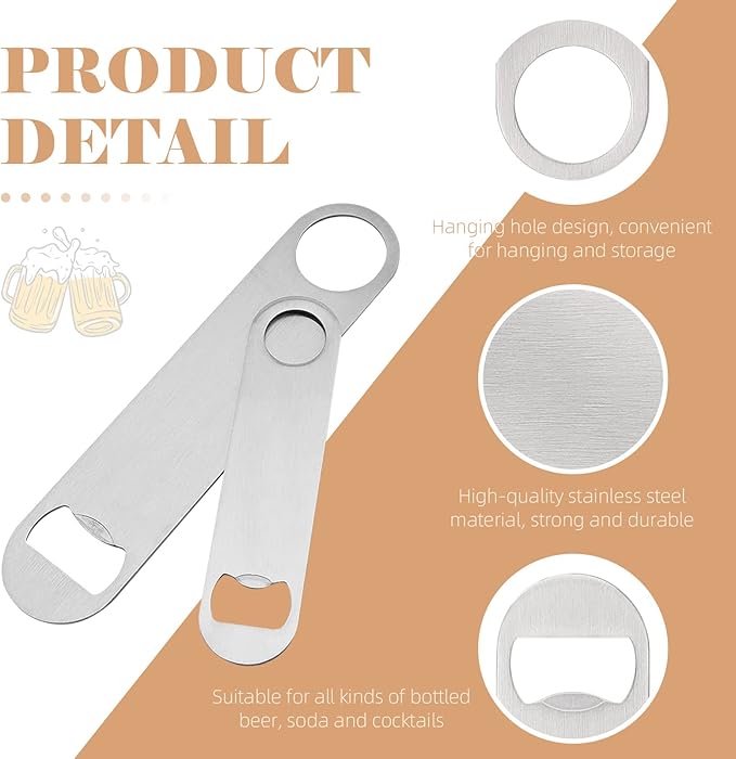 24 Pack Flat Beer Bottle Opener 7 inch Heavy Duty Stainless Steel Flat Bottle Opener Metal Beer Bottle Openers Silver Beer Openers for Bartender Kitchen Bar or Restaurant (Silver, 7 inch)