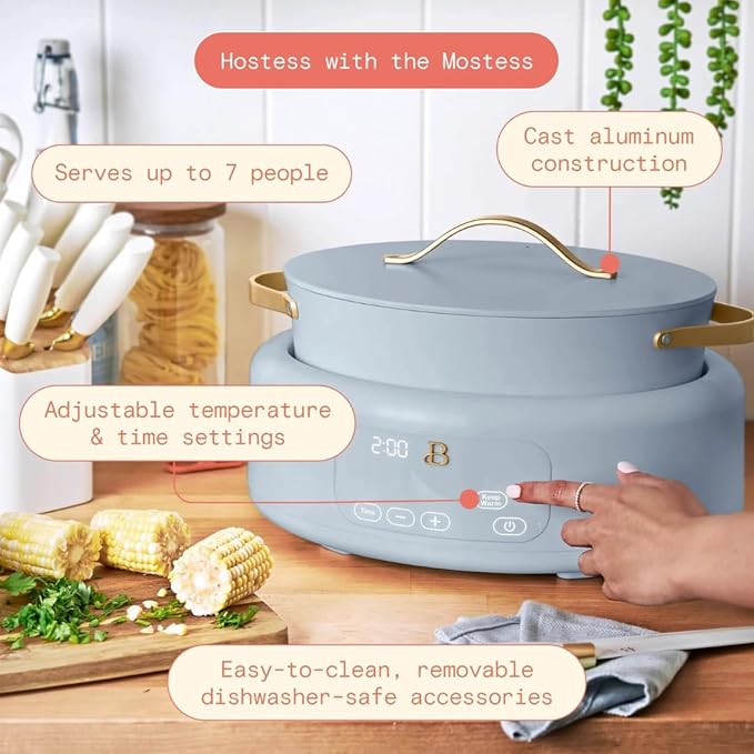 Beautiful 10-in-1 6Qt Electric Multi-Cooker with 7 Presets,Oven-Safe Pot & Lid,Sauté,Steam,Slow Cook,Slow Cooker,Simmer, Rice & Mor, Touch Display,Dishwasher Safe,Serves Up to 7(Cornflower Blue)