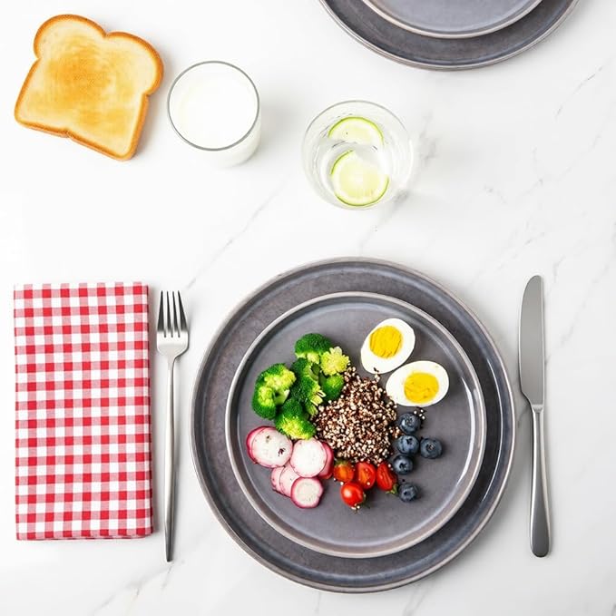 AmorArc Stoneware Dinnerware Sets,Round Reactive Glaze Ceramic Plates and Bowls Sets,Highly Scratch Resistant | Microwave & Dishwasher Safe,Service for 8 Dishes Set (24pc)
