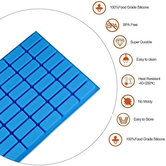 Mity rain 40 Cavities Rectangle Silicone Mold - Caramel Candy Trays Molds for Chocolate Truffles, Ganache, Jelly, Praline, Ice Cube Tray, Gummy(blue)