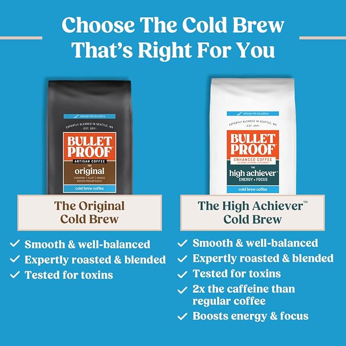 Bulletproof Original Medium Roast Coarse Ground Cold Brew Coffee, 12 Ounces, Clean and Tested for Toxins, Smooth Artisan Coffee Ground for Cold Brew Iced Coffee
