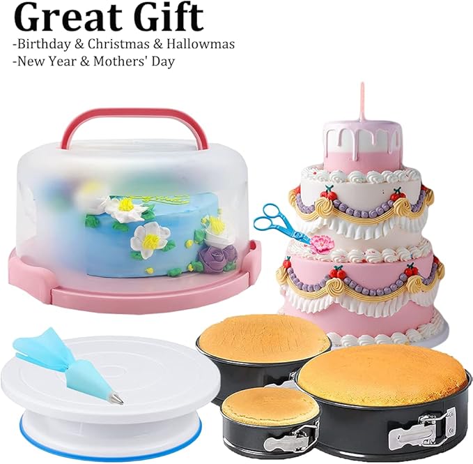 Gawren-H&E Cake Decorating Kit, 678pcs Cake Decorating Supplies Tools Kit with Cake Carrier,Rotating Turntable,Piping Bags and 74 Tips set,Cake Pan Set,Cake Baking Supplies for Beginners/Professional