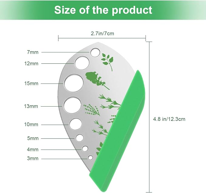 Leaf Herb Stripper, Stainless Steel Kitchen Herb Stripper Tool, 9holes, 2 in 1 design,Curved edge can be used as a kitchen knifefor Chard, Collard Greens, Parsley, Basil, Rosemary Herb, Taragon, Thym