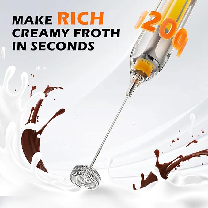 Electric Milk Frother-Handheld Drink Mixer - Electric Whisk Foam Maker for Coffee, Lattes, Cappuccino, Matcha, Hot Chocolate & Creamer (Stand with USB Rechargeable, white)