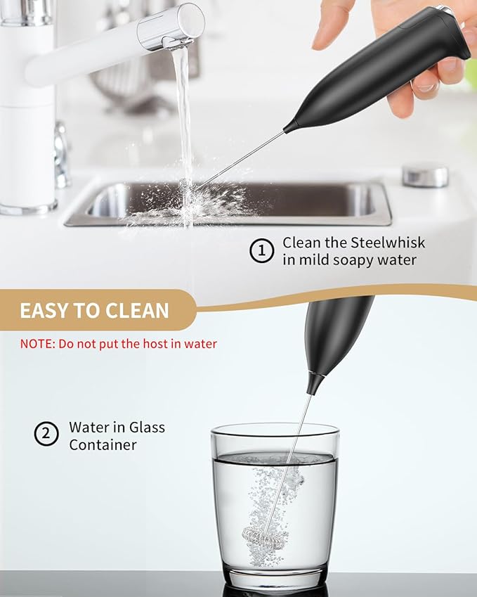 CIRCLE JOY Milk Frother, Electric Coffee Frother, Handheld Mini Foamer for Matcha Lattes, Cappuccino, Kitchen Gifts, Black