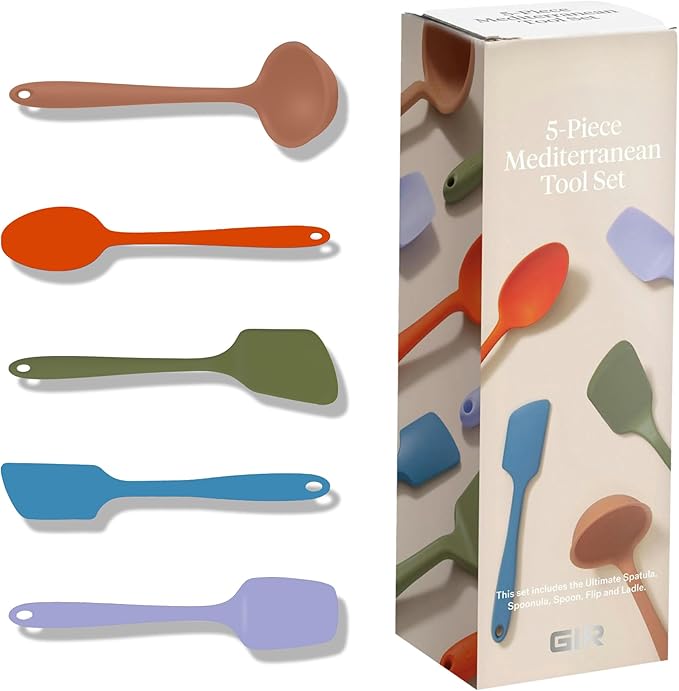 GIR: Get It Right 5 Piece Silicone Ultimate Kitchen Utensils Set - Ladle, Spatula, Flip, Spoon & Spoonula - Non-Toxic Cooking Utensils for Nonstick Cookware, Cooking and Baking - Mediterranean