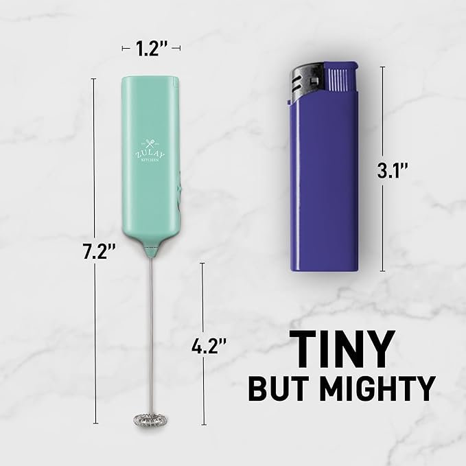 Mini & Mighty Milk Frother Wand – Powerful Handheld Coffee Frother, Battery Operated Drink Mixer – Compact Pocket Size – Detachable Whisk for Latte, Cappuccino, Matcha, Hot Chocolate – Mint