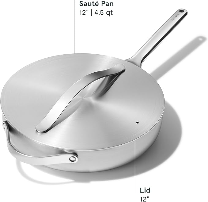 Caraway Stainless Steel Sauté Pan (4.5 Qt) - 5-Ply Stainless Steel - Oven Safe & Stovetop Agnostic - Non Toxic, PTFE & PFOA Free
