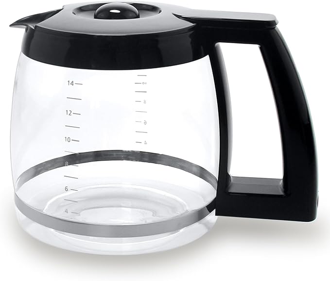 14-Cup Glass Replacement Coffee Carafe Compatible with Cuisinart Coffee Maker Models DCC-2200, DCC-2600, DCC-2800, DCC-3200, and DCC-3200P1, Coffee Pot Decanter Pitcher, Black Handle