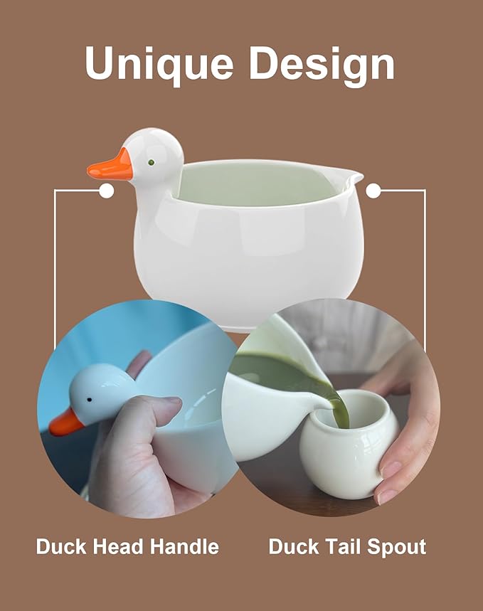 Matcha Whisk Set, Matcha Set with Cute Duck Inspired Matcha Bowl with Spout & Handle, Bamboo Whisk (Chasen), Holder, Scoop, Sifter, Complete Matcha Kit for Latte, Gifts