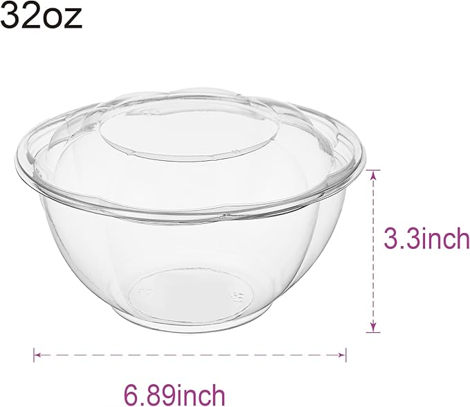 [32 oz. 50 Sets Clear Plastic Salad Bowls with Airtight Lids Disposable To Go Mixing Containers Serving for Fruit, Quinoa, Lunch and Meal Prep