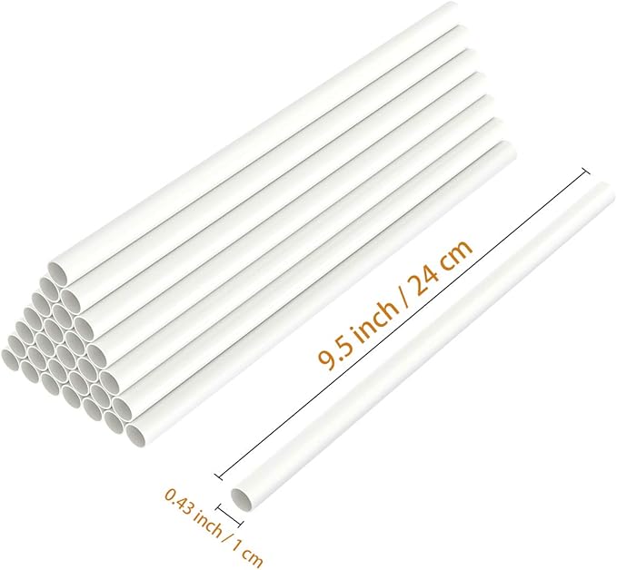 White Plastic Cake Dowel Rods for Tiered Cake Construction and Stacking Supporting Cake Round Dowels Straws with 0.4 Inch Diameter (9.5 Inch)