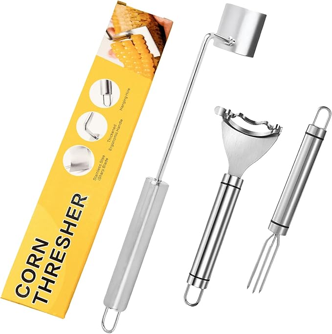 Corn Peeler Stainless Steel Corn Stripper Tool Set, 3 Pieces Peel Corn Cob Separator Quick for Kitchen Dining Enthusiasts Gadget